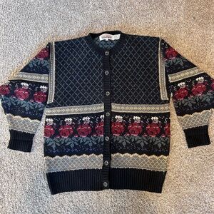 Vintage 1980’s Wool Blend Cardigan with Roses. The Import Workshop. Cottage. EUC